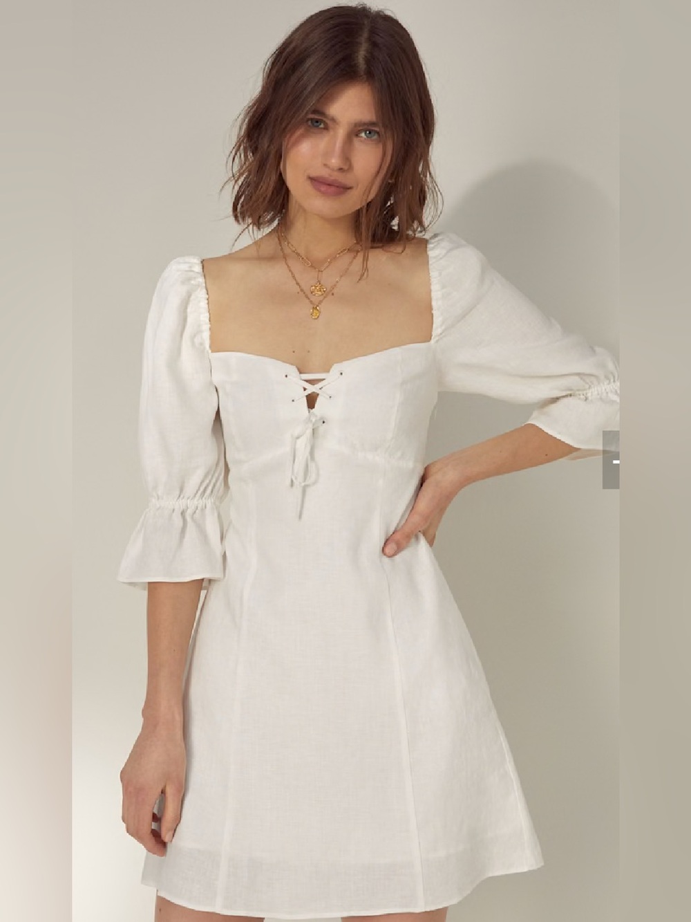 Wilfred White Stanza Puff-Sleeve Linen Mini Dress XS Aritzia Cotton